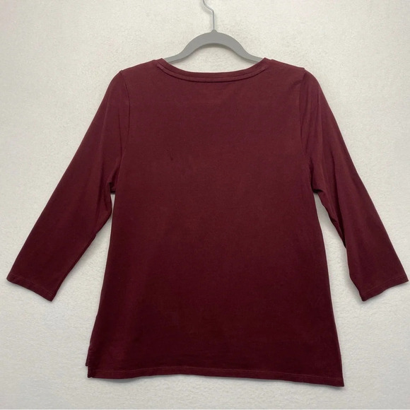 Talbots 3/4 Sleeve Blouse Owl Bird Sequin Embellished MP Red Maroon - Picture 5 of 7